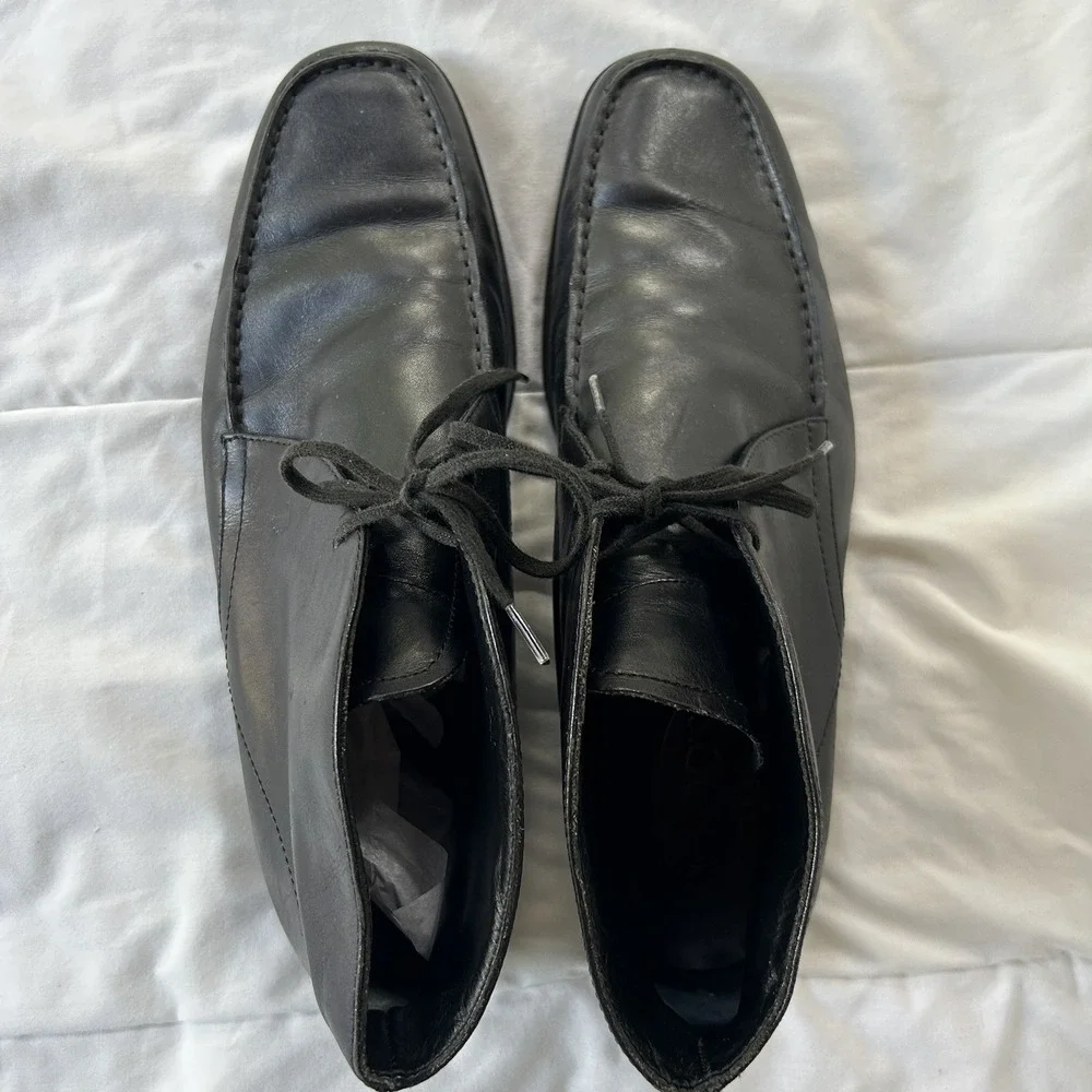 Tod's Boots Men US 8.5 Black Leather Smooth Ankle Chukka Boot Bootie Shoes Italy